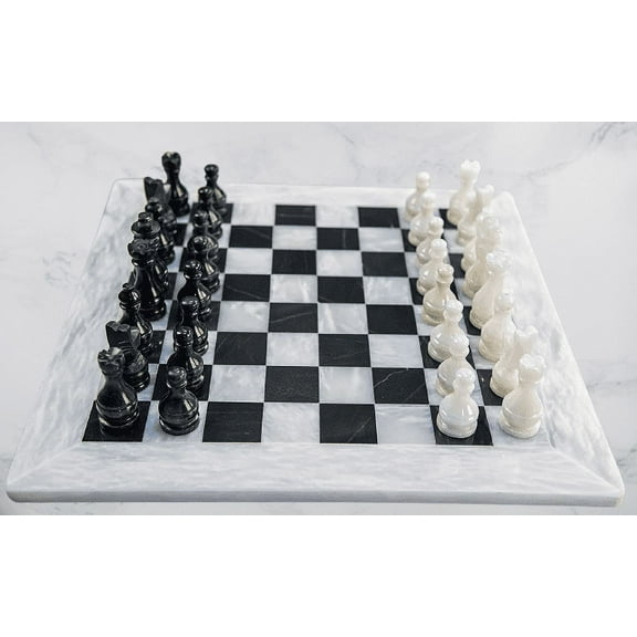JT 15 Inches Handmade White and Black Weighted Marble Full Chess Game Set by Jubilee Trader