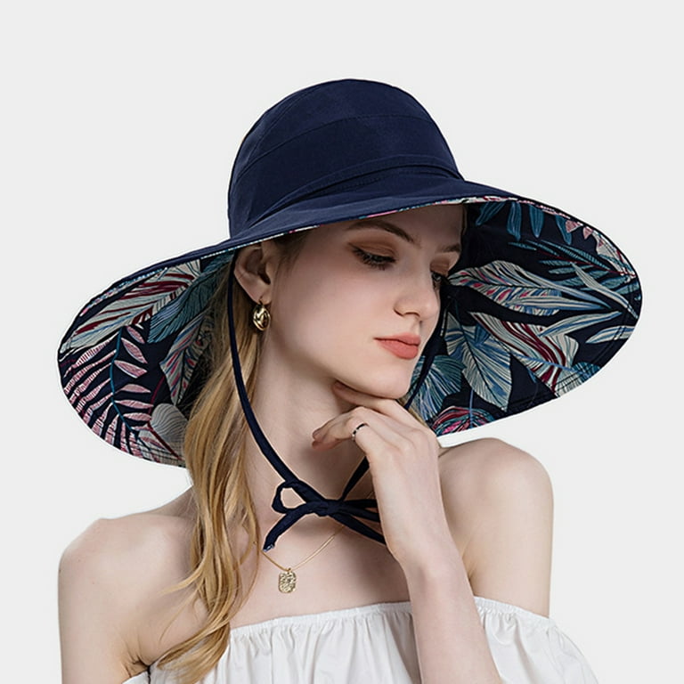 Hesroicy Sun Hat Large Brim Ponytail Hole Breathable Drawstring Adjustable Sun Protection Soft Leaf Print Half Visor Summer Hat for Women