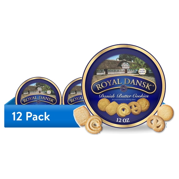 (12 pack) Royal Dansk Danish Butter Cookies, Premium Assorted Cookies in Gift Tin, Great for Sharing and Gifting, 12 oz