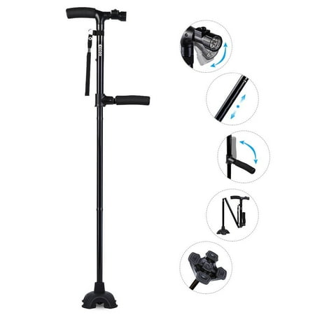 Travel Adjustable Folding Canes and Walking Sticks for Men and Women - Led Light and Easy Grip Handle for Arthritis Seniors Disabled and (Best Walking Stick For Self Defence)
