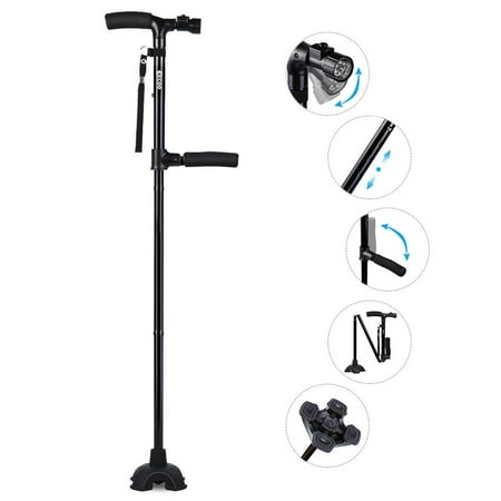 Easy Grip Wooden Handle - Travel Adjustable Folding Canes and Walking Sticks for Men and Women - Led Light and Easy Grip Handle for Arthritis Seniors Disabled and Elderly