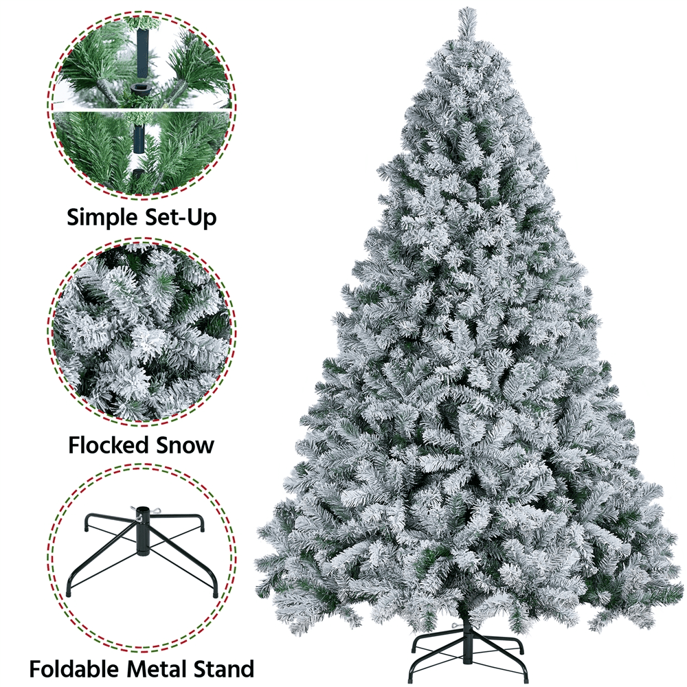 Alden Design 7.5FT Unlit Flocked Artificial Christmas Tree with Foldable Stand, Green