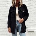 thumbnail image 2 of AherBiu Button down Shirt for Women Corduroy Shacket Collared Lapel V Neck Long Sleeve Casual Loose Tops with Pockets(Large,Black), 2 of 7