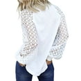 thumbnail image 2 of Gustave Women Lace Lantern Long Sleeve T-Shirts Blouse Fashion Hollow Out Tops Casual Loose Fall Round Neck Pullover - White, 2XL, 2 of 3