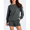 thumbnail image 5 of nvzhuang Women Workout Outfits Set Pullover Sweatshirt and Running Shorts with Pockets, 5 of 9