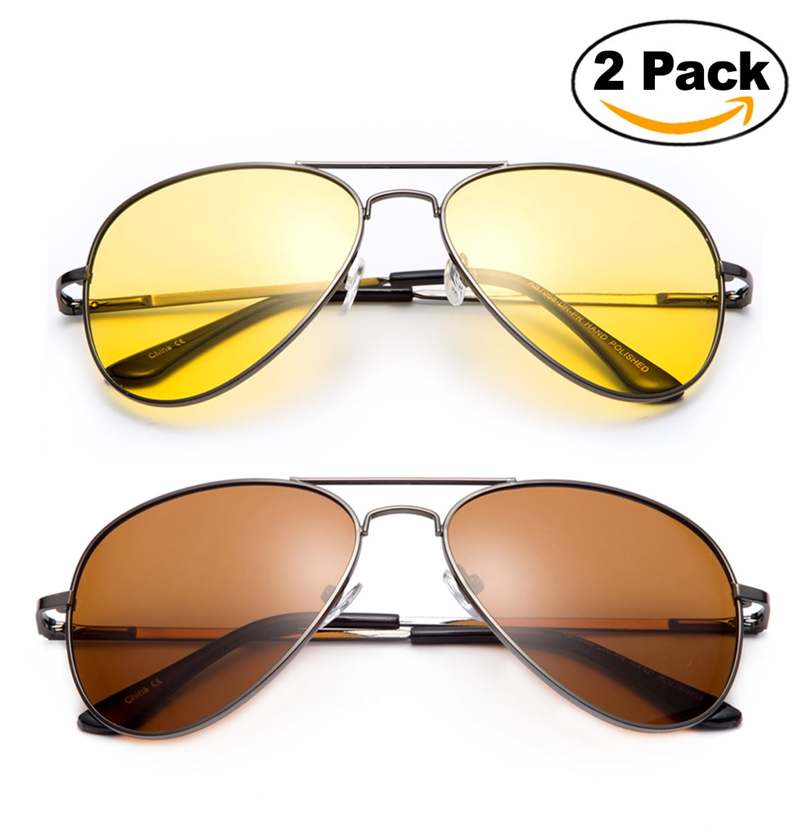 Smash kapperszaak Overjas 2 Pack - Night Vision Driving Glasses Yellow Amber Lens & Day Time Driving  Sunglasses Copper Lens-Classic Aviator Style Glasses with Comfortable  Spring Hinge Fit for Most People! - Walmart.com