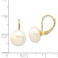 thumbnail image 3 of Real 14kt Yellow Gold 10-11mm White Button Freshwater Cultured Pearl Leverback Earrings; for Adults and Teens; for Women and Men, 3 of 3