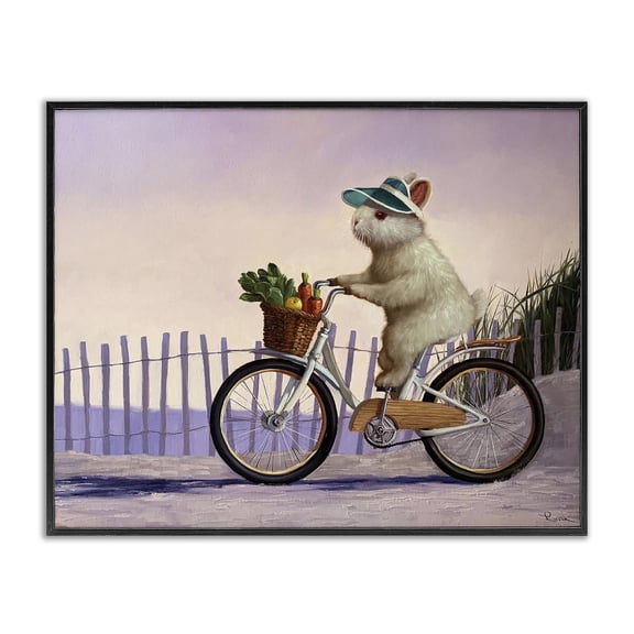 Stupell Industries Coastal Bunny Rabbit on Bike by Nautical Beach Black Framed Giclee Art, 14 x 11, by Lucia Heffernan