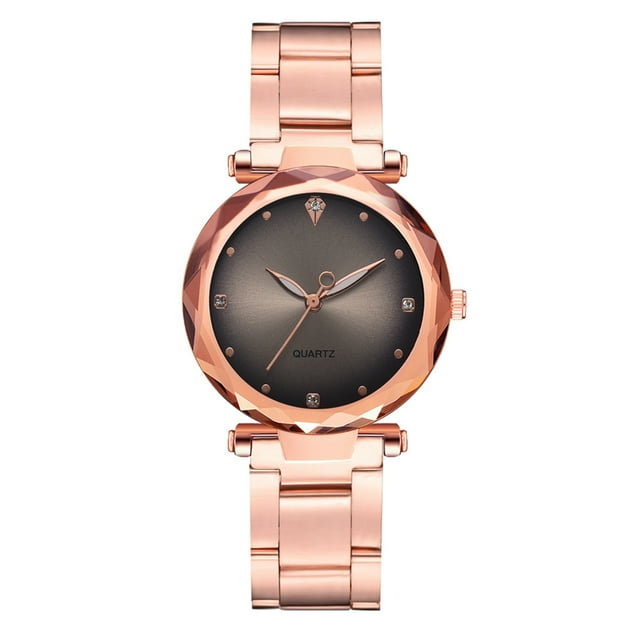 Montre de Mode en Alliage Bande Quartz Gradient Cadran Couleur Strass Montre Féminine (Gris)