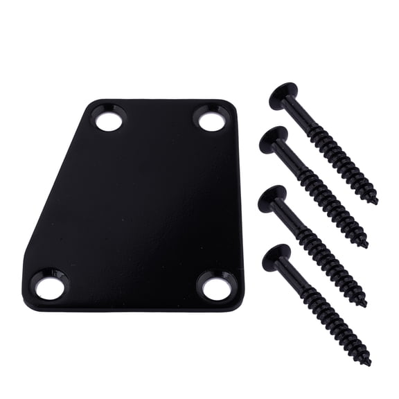 LOOKSEVEN 3 Colors Guitar Trapezoid Neck Plate with Screws 4 Hole for Electric Guitar-Black