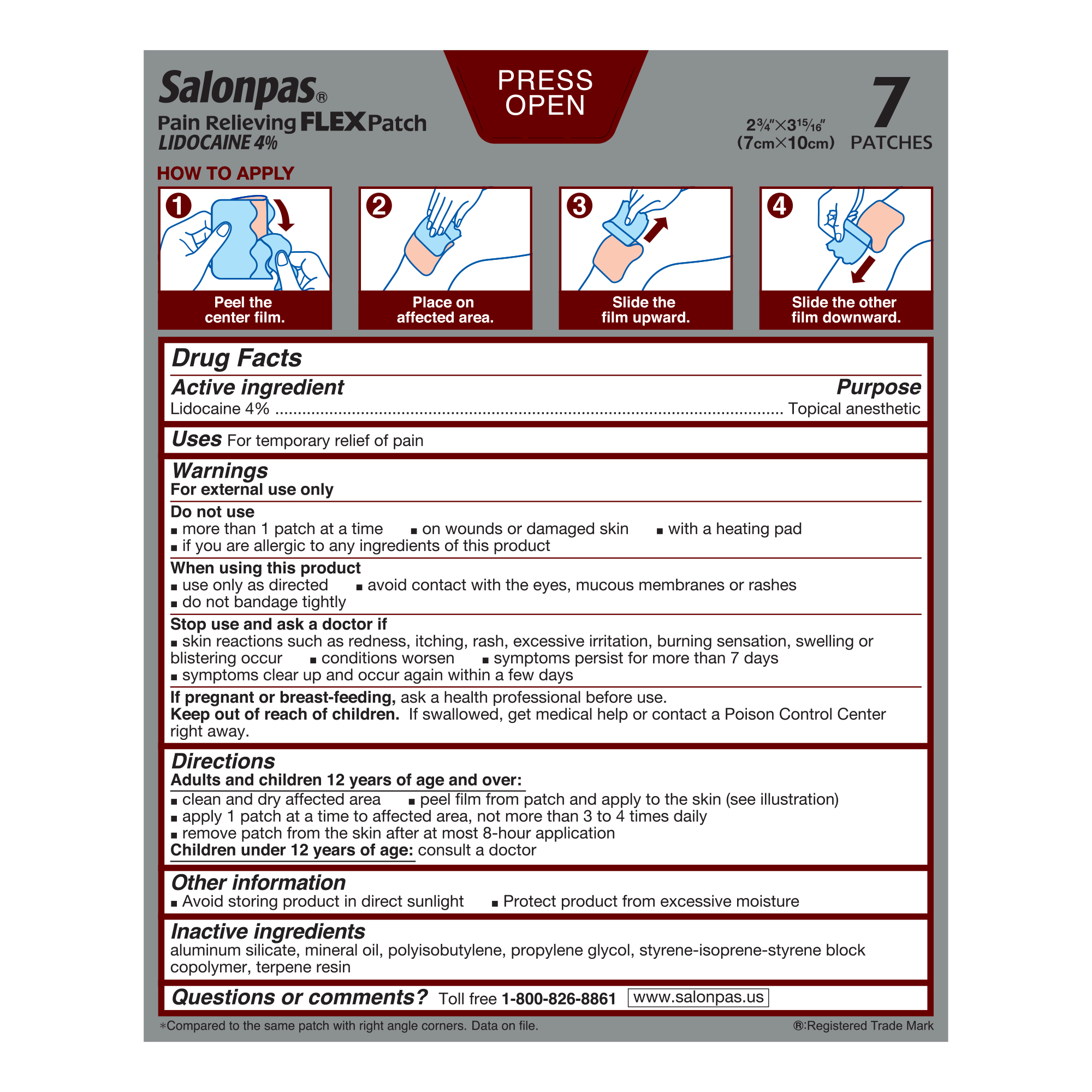 Salonpas Lidocaine 4% Pain Relief FLEX Patch, Unscented, Stays in Place, 7 Patches - image 8 of 9