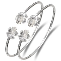 Better Jewelry Flower .925 Sterling Silver West Indian Bangles (Pair) (Made in USA)