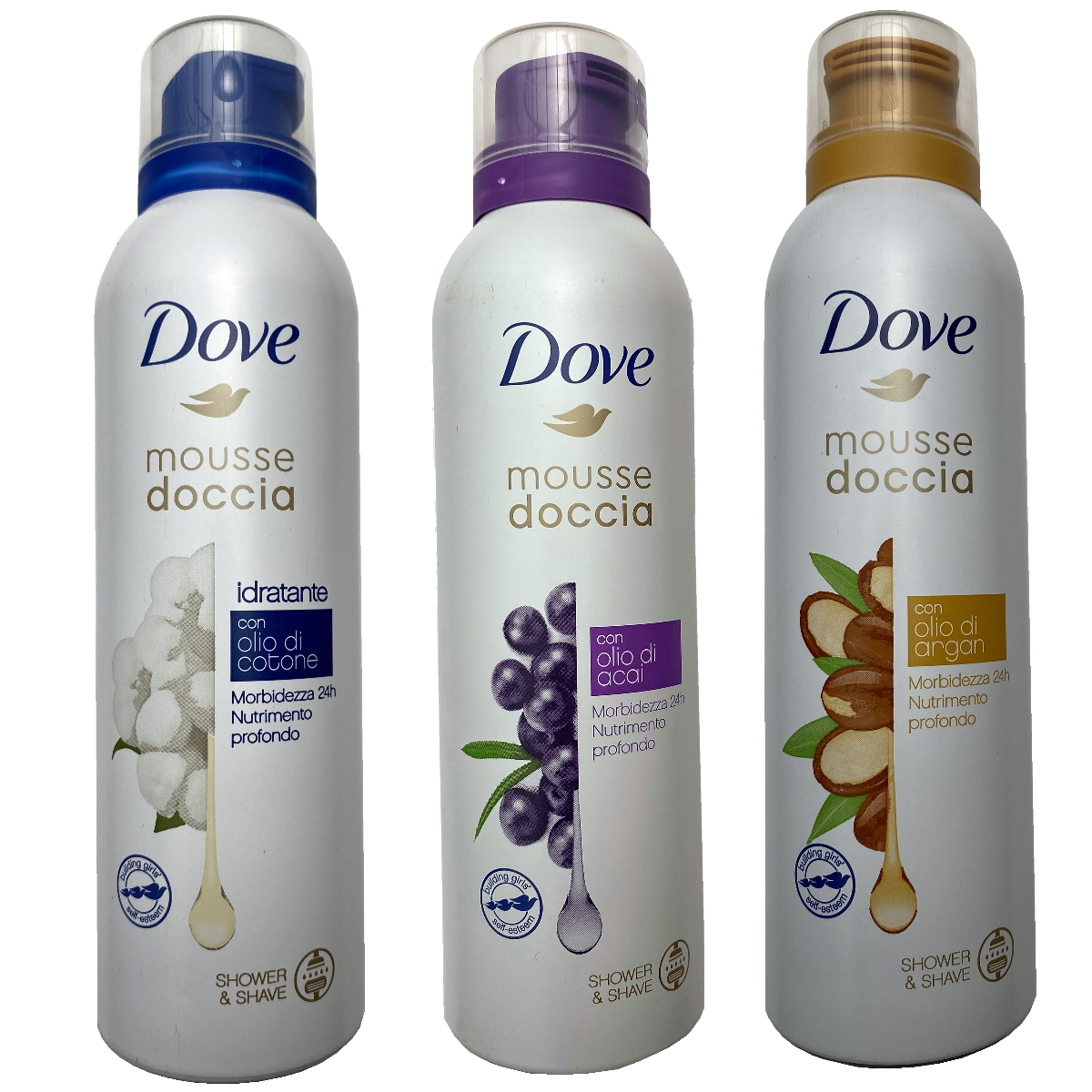 Dove Creamy Shower and Shaving Mousse ScentAcai Argan Cotton Packs