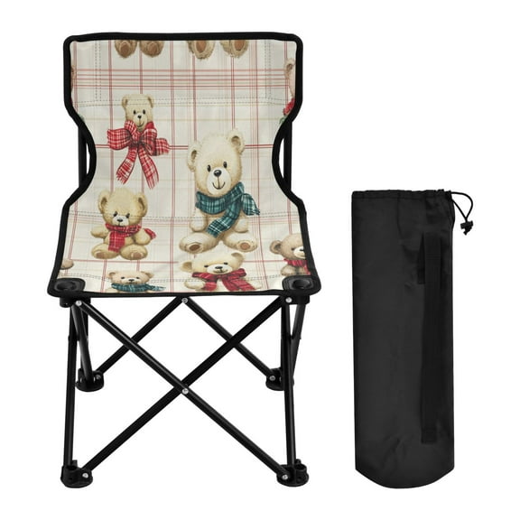 YAZAOO Camping Chairs Modern Bear Hugs and Checkered Love Pattern Folding chair
