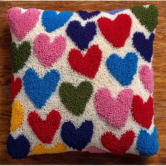 Latch Hook Kits For Adults Beginners, Love 17X17 In Pre-Printed Latch Hook Pillow Kit, Craft Rug Making Kits, Diy Embroidery Cushion For Home Sofa Decor & Gift Idea