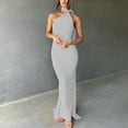 thumbnail image 5 of Antinious Ladies Summer Dress,Formal Party Dresses for Women,Wedding Guest Dresses for Women Solid Hanging High Slit Sleeveless Formal Evening Dresses,White,S, 5 of 5