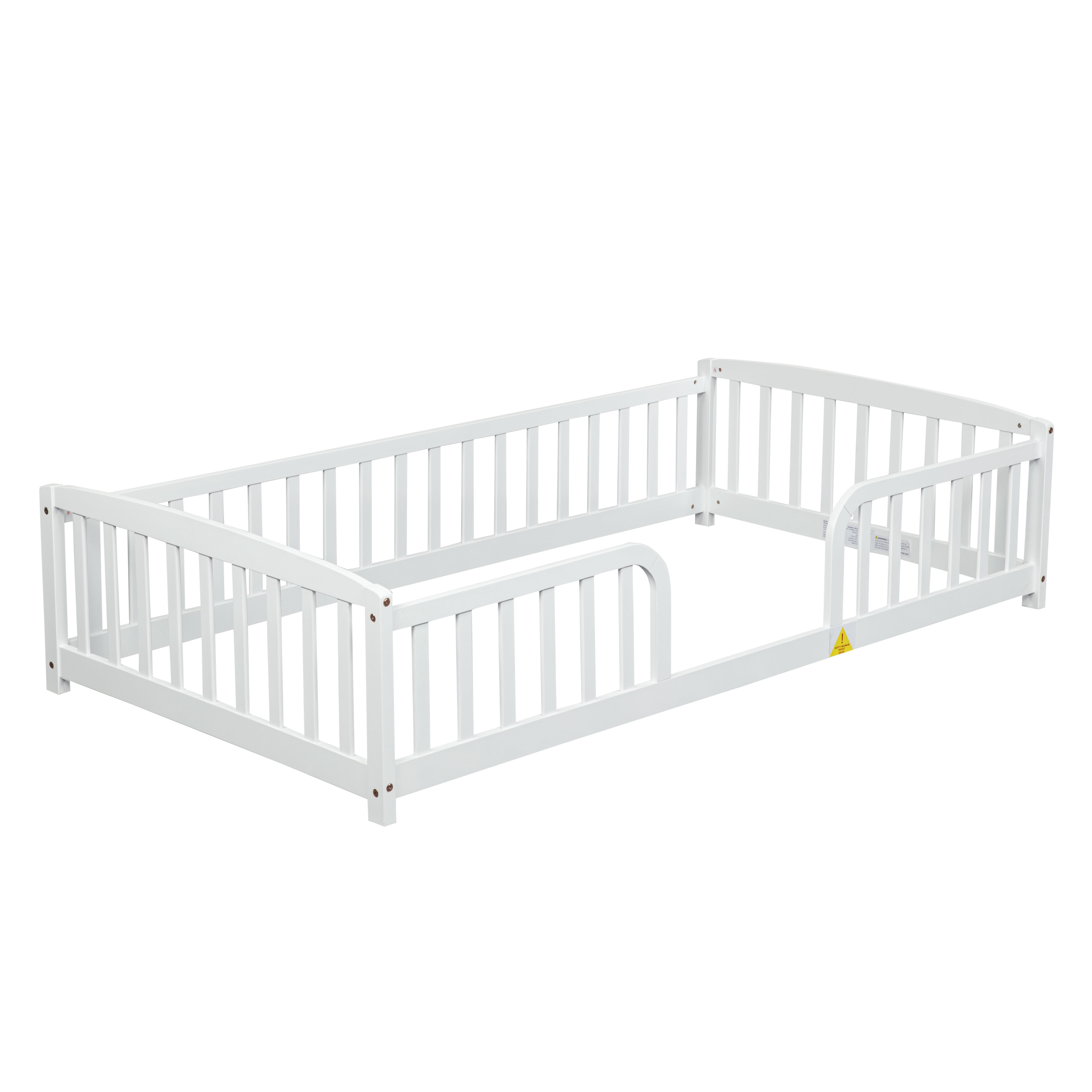 Alvantor Twin Size Floor Bed with Entrance and Guardrails – Low Montessori Wood Bed Frame for Toddlers, White