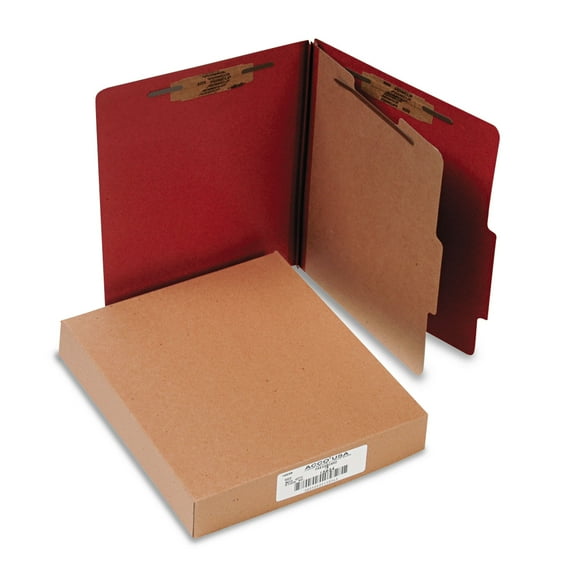 Acco Pressboard 25-Pt Classification Folders Letter 4-Section Earth Red 10/Box 15034
