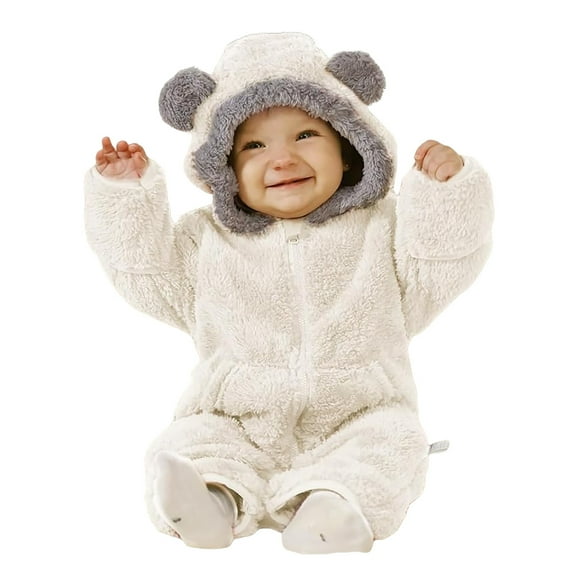 Baby Bear Outfit Suit Girls Boys Jumpsuit Romper Hooded Winter Snowsuit Clothesï¼ Baby Bear Jumpsuit Outfit With Fold Over Mittens Footies Girls Boys Winter Hooded Romper