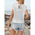 thumbnail image 6 of Women Tassel Knitted Crochet Mesh Crop Top Sexy- Short Sleeve Fishnet Top See Through Cover Up Cream White M, 6 of 7