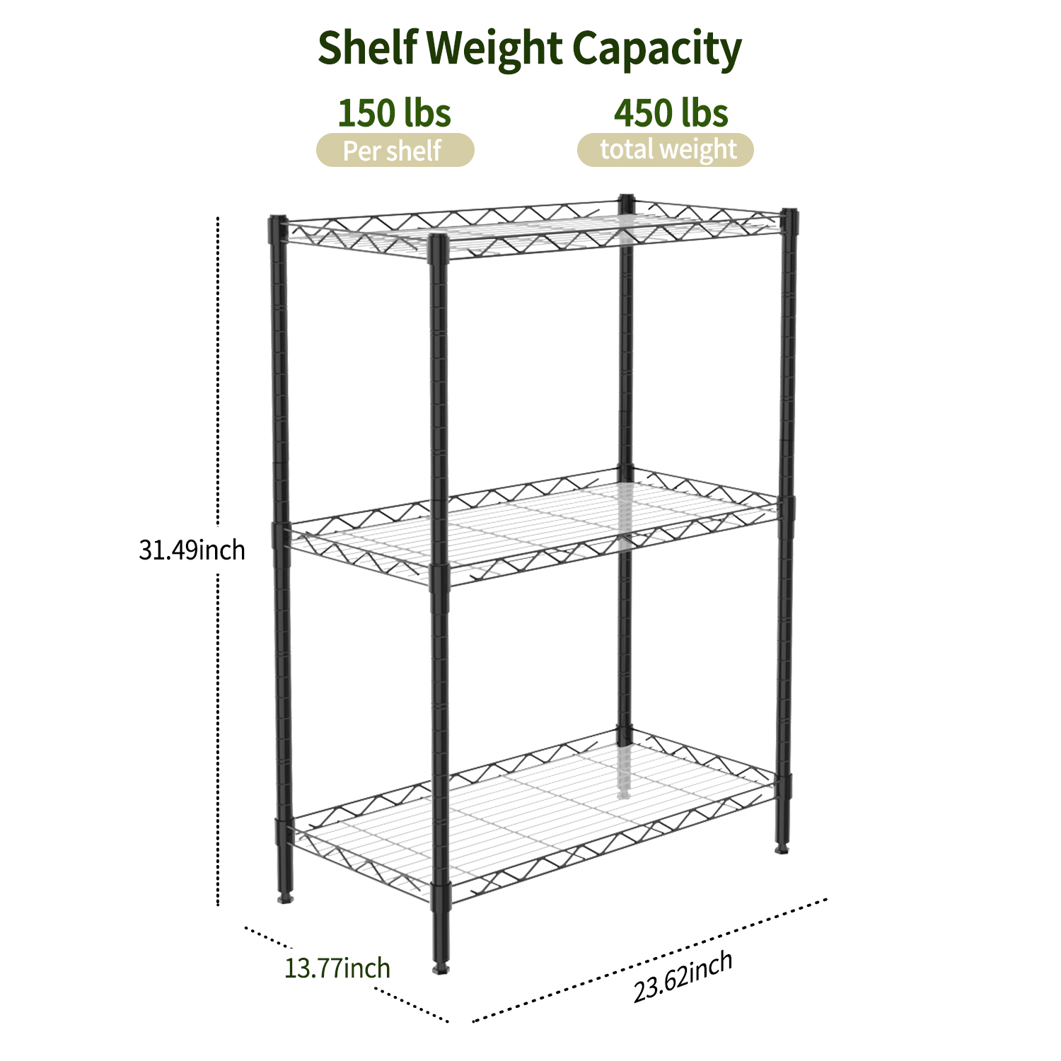 TAIMASI 3-Shelf Adjustable Wire Rack, Black photo 3