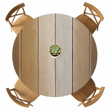 Round Fitted Tablecloth with Elastic Brown Wood Grain Tablecloths Waterproof Oil Proof Farm Wooden Table Cover for Kitchen Dinner Holiday Party Picnic Fits Tables up to 36 - 44 Diameter