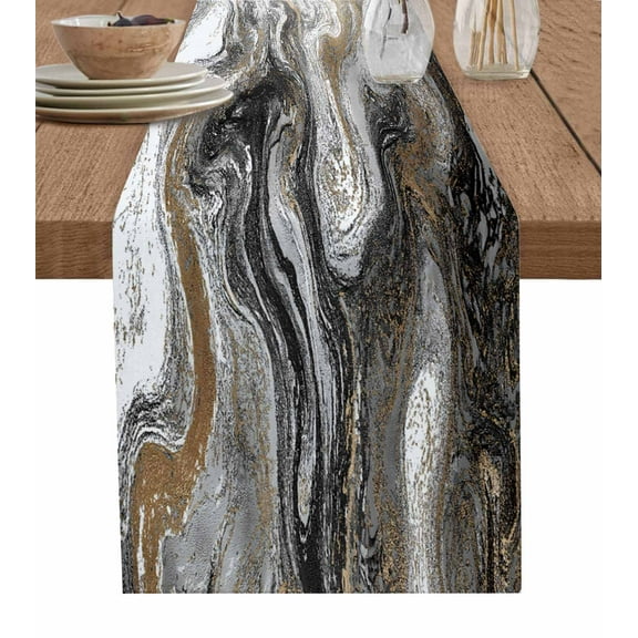 Hokiten Table Runners 60 Inches Long Dress Scarves, Black Marble Farmhouse Kitchen/Dining Table Runner, Small Coffee Tablerunners, Retro Chic Abstract Mottled Texture Art 13x60 Inch