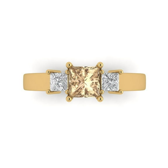 Three-Stone Engagement Ring for Women - 1.11ct Yellow Moissanite in 18K Yellow Gold Promise Ring