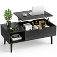 thumbnail image 1 of EDX Table Basse Moderne à Plateau Relevable avec Compartiments de Rangement Cachés, Tablettes Ajustables pour Salon, Petits Espaces, Grain Noir, 1 of 10