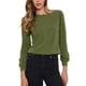 thumbnail image 1 of Camisas de punto acanalado de manga larga para mujeres, blusas casuales de botón, tops de cuello redondo, camisa Henley de moda, XS, verde, 1 of 6