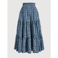 thumbnail image 2 of jinghuiyue Womens Boho Floral Midi Skirt Elastic High Waist A Line Flowy Swing Casual Beach Skirts S, 2 of 7