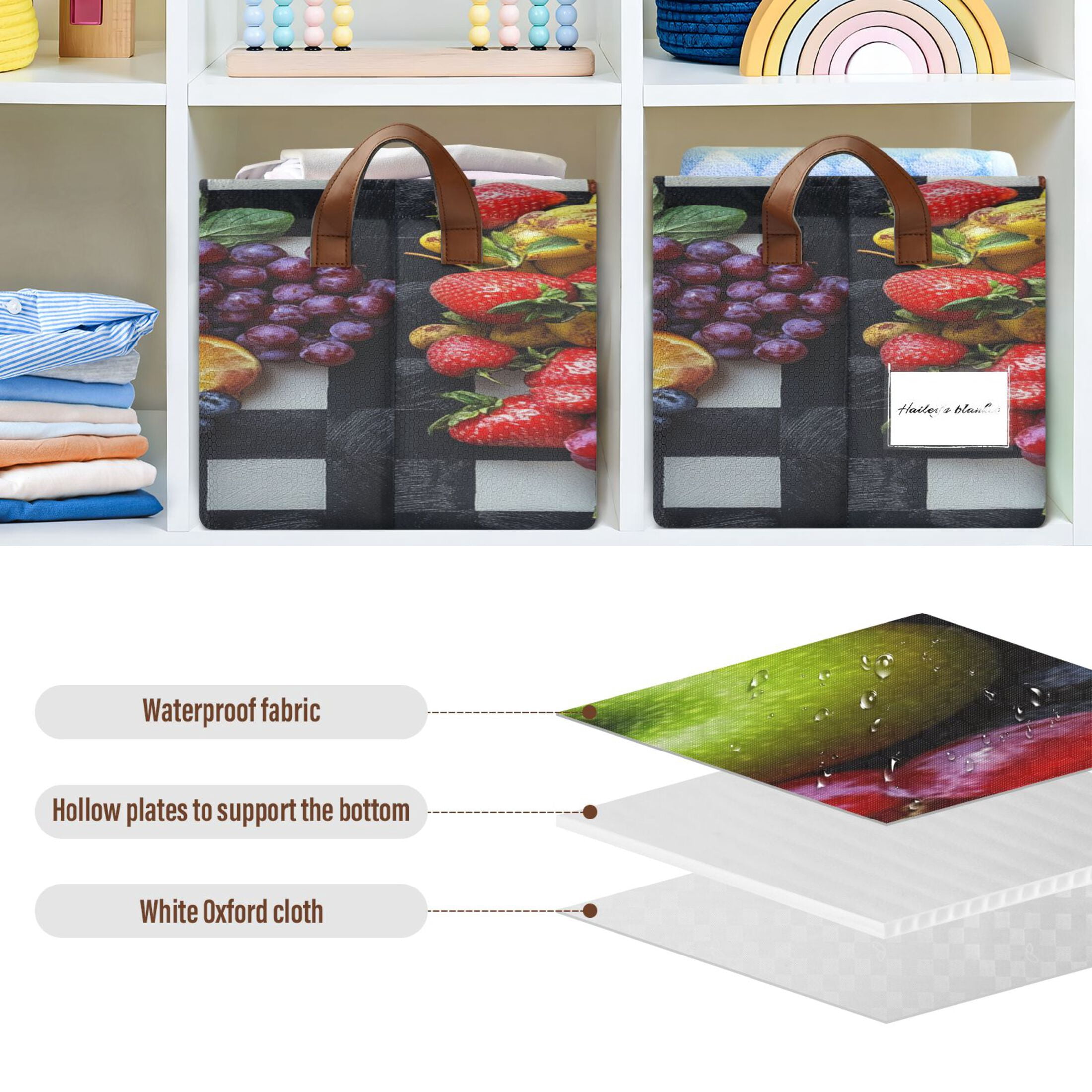 BZSMCE Collapsible Fabric Cube Storage Bins Fruit Painting Photo Design Pattern Storage Box