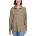 thumbnail image 1 of Calvin Klein Womens Solid Boyfriend Button Up Shirt, ltpasgrn, XL, 1 of 1