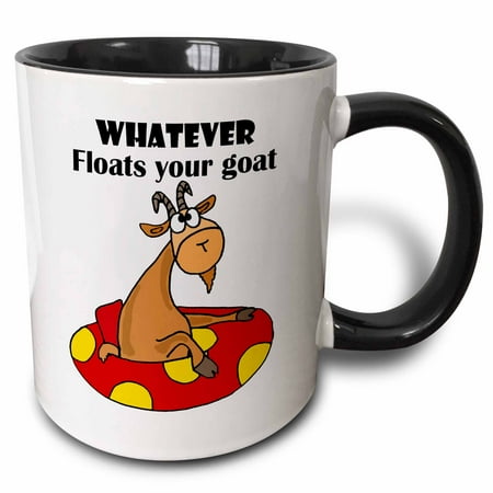 

3dRose Funny Goat in Innertube says Whatever Floats your Goat Two Tone Black Mug 11oz