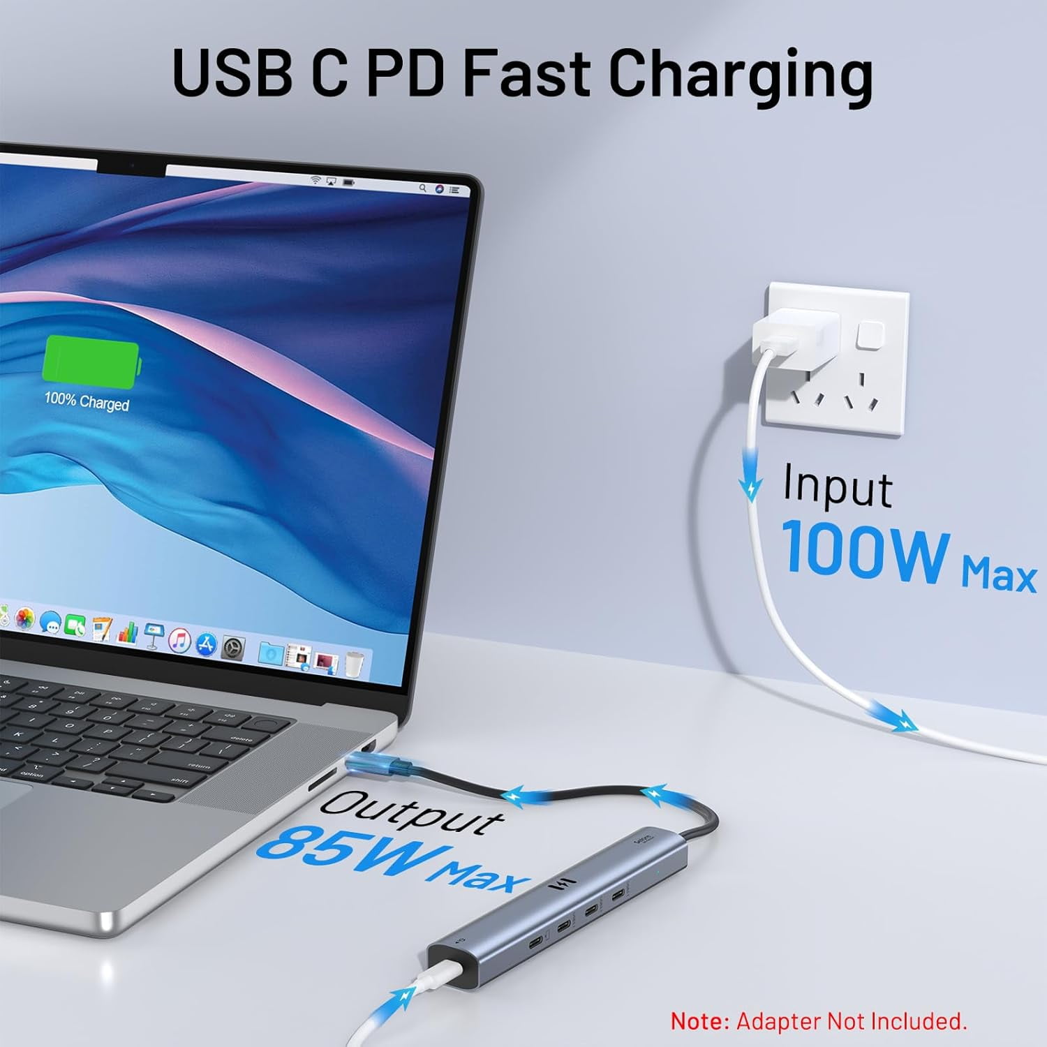 10Gbps USB C Hub with 4K@60Hz Video Display, Selore 5 Ports USB C Splitter 100W PD Charging, C Port Data Transfer, Dongle Multiport Adapter for MacBook Pro, iPad, Dell, HP, and More
