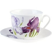 Roy Kirkham Iris Traditional Ceramic Breakfast Cup/Saucer in White (Set of 2)