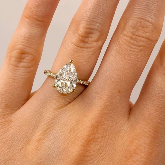 vylahjewellery Classic 10K Vermeil Rose Gold Valentine's Ring for Her Pave Round Moissanite Promise Day Ring Pear Cut Solitaire Engagement Rings