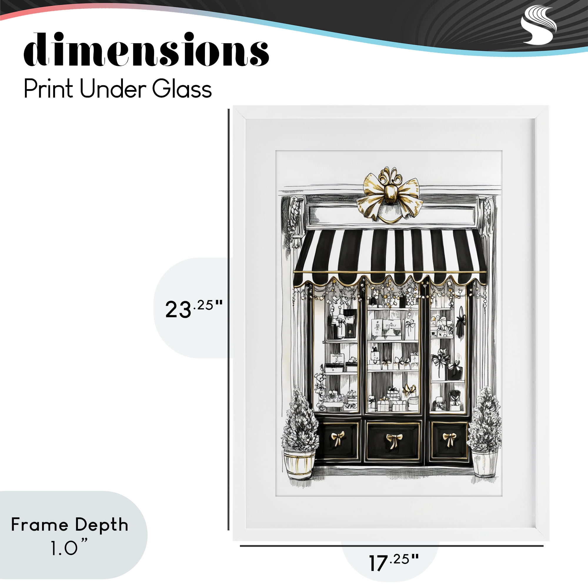 Stupell Industries Striped Paris Shop Facade White Framed Print Under Glass, design by Petal Prints Design