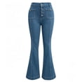 thumbnail image 5 of Yyeselk Women Flare Bell Jean Bottom Button Placket High Waist Jeans Vintage Stretch Wide Leg Bootcut Denim Trousers with Pockets Light Blue S, 5 of 8