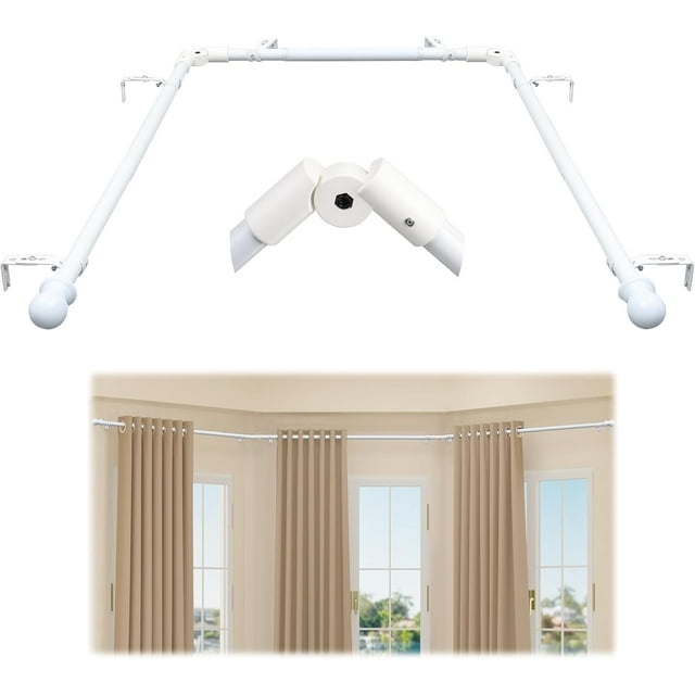 Bay Window Curtain Rods, U-shaped Curved Curtain Rods for Windows 59 to 184 Inches, White 1 Inch Diameter Heavy Duty Curtain Rods for Bedroom, Living Room, Adjustable Renter Friendly Curtain Rods...