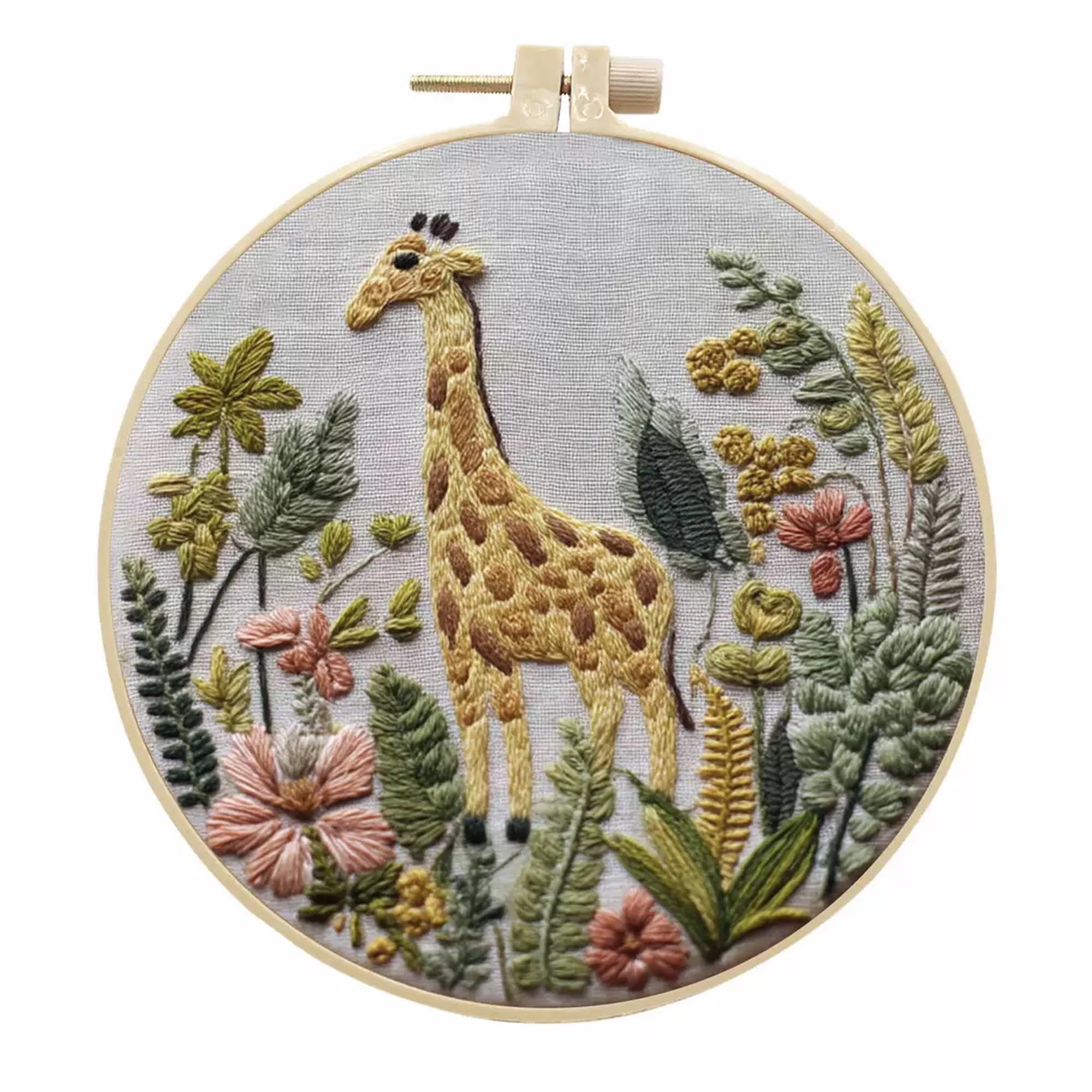 4 Pack Giraffe Embroidery Kits for Adults Beginners Cute Cartoon Animal Needlepoint DIY Hoop Art Craft Set