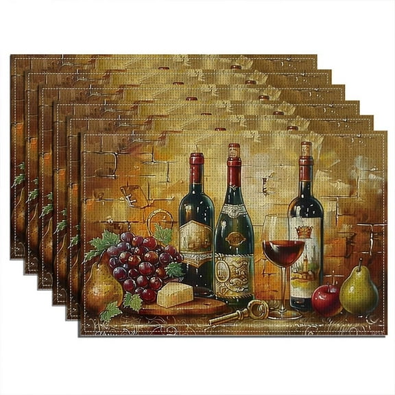 Wine Placemats Set of 6 Grapes Wine Washable Dining Table Mats Linen Fabric Kitchen Place Mats Heat Resistant Watercolor Table Mats Decor