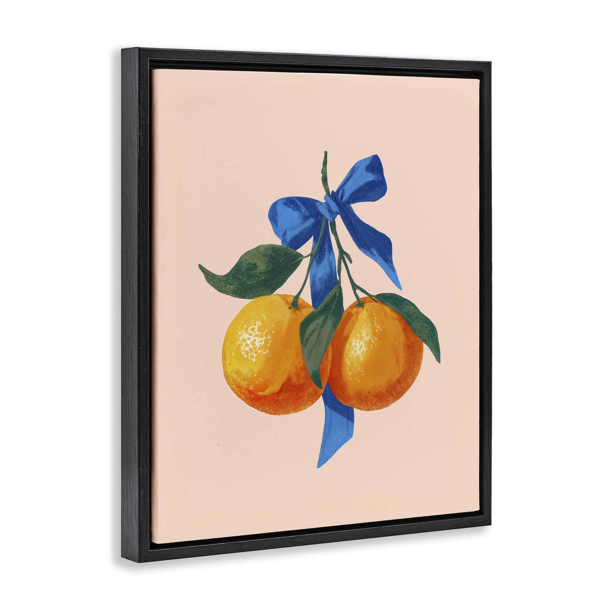 Stupell Industries Two Oranges with Blue Bow Black Framed Floater Canvas Wall Art, design by Imagine It Images