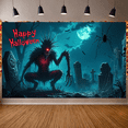 thumbnail image 3 of Creepy Cartoon Design Halloween Banner Spooky Graveyard Scene Decorative Elements for Halloween Party Scary Event Haunted House, 3 of 9