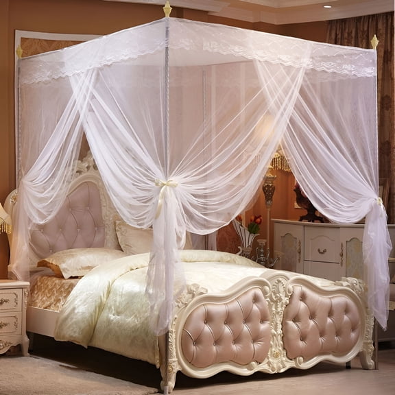 LAMIRO White Four-Poster Bed Canopy