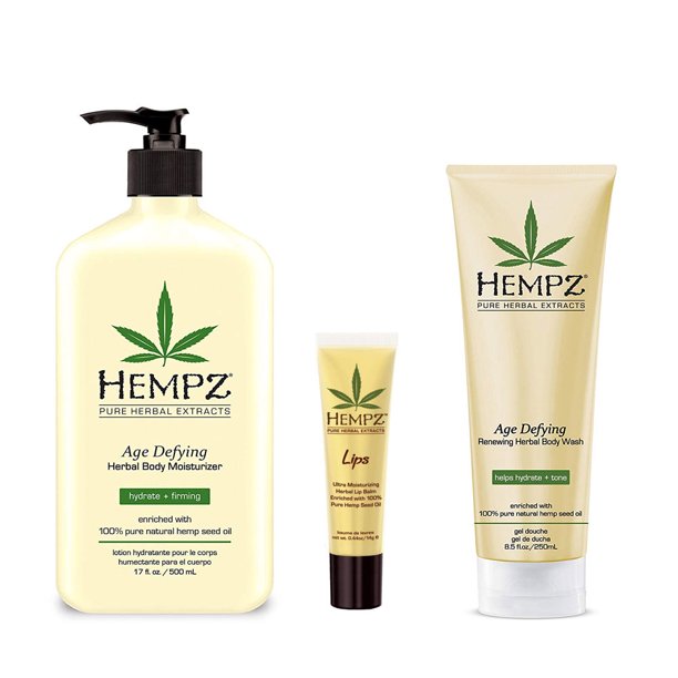 Hempz lotion Age Defying Moisturizer, Body Wash, Lip Balm Gift Set