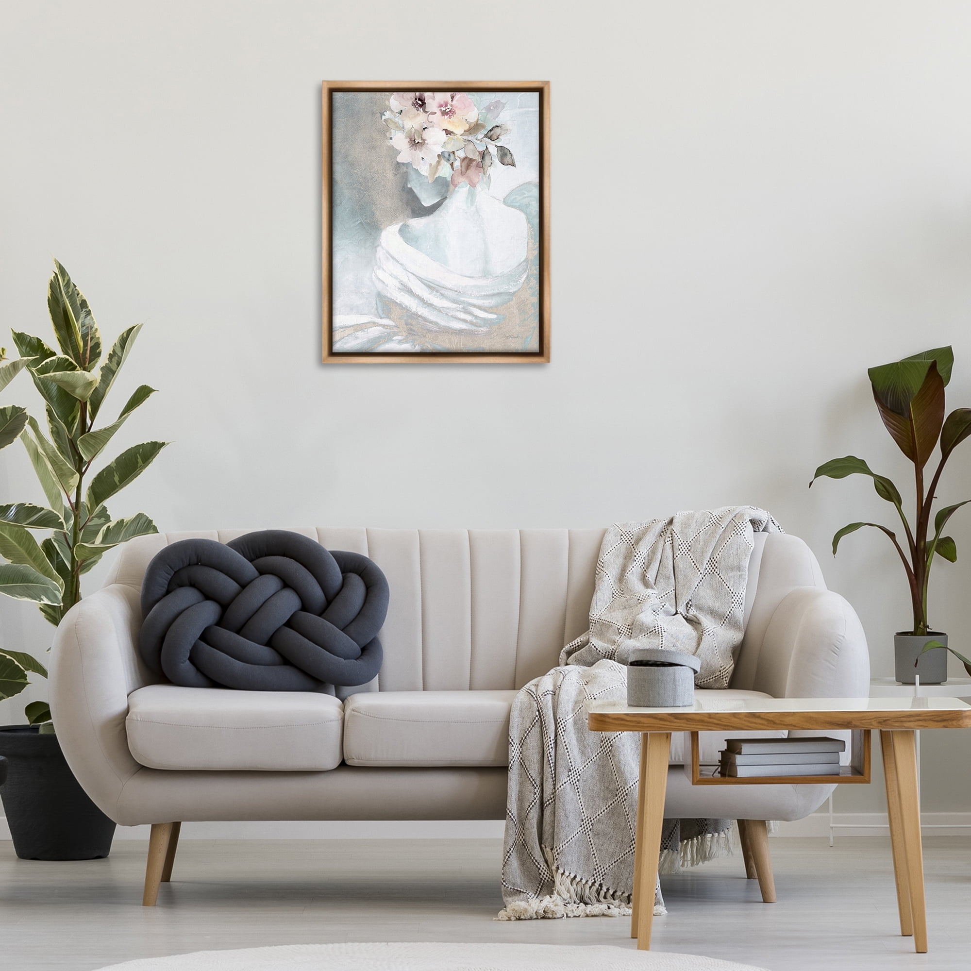 Stupell Industries Woman & Florals Visage Novelty Painting Brown Floater Framed Art Print Wall Art, 25 x 31