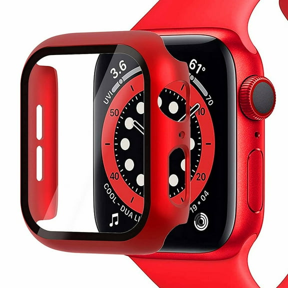 Defense Case with Integrated Tempered Glass Screen Protector for Apple Watch 45mm Series 7 - Red