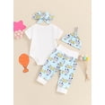 thumbnail image 4 of Suealasg 3Pcs Baby Boys Girls Summer Outfits Short Sleeve Chick Print Romper + Pants + Headband + Hat Set 0-18 Months Infant Boys Girls Western Clothes, 4 of 8