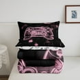 thumbnail image 5 of Erosebridal Teen Gamer Bedding Set Gaming Comforter Set Twin,Video Games Room Decor Pink Black Gamepad Reversible Bed Set Neon Geometric Grid Quilt For All Season 2 Pcs, 5 of 7